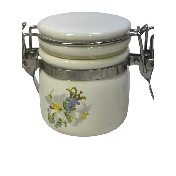 WCL Ceramic Mini Floral Design Spice Jar Canisters with Wooden Spoons-Set of 6 - Picture 12 of 13